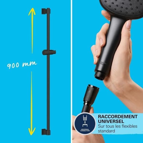 Duschset med 2-jets duschhuvud, 90 cm stång och flexibel slang - GROHE Vitalio Comfort 110 269302431 - Vattensparande - Matt Svart