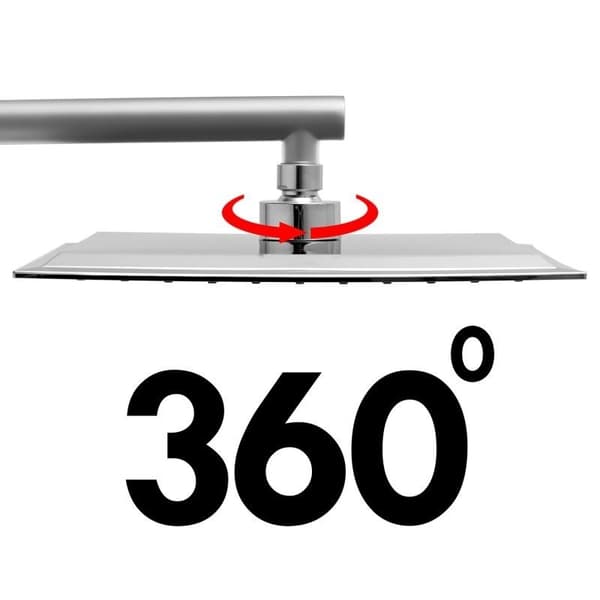 Slim 25x25cm Anti-Kalk Firkantet Brusehoved med 360° Rotation - Krom Finish