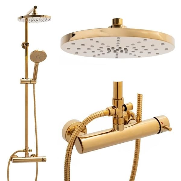Luksus Guld Brusesæt med Anti-Kalk Teknologi & Justerbar Regndouche - Perfekt til Interiørdesign Entusiaster