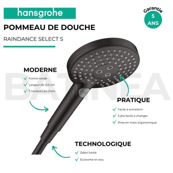 Handdusch - Hansgrohe - Raindance select s - 120 3 strålar - Vattenbesparing - Matt svart