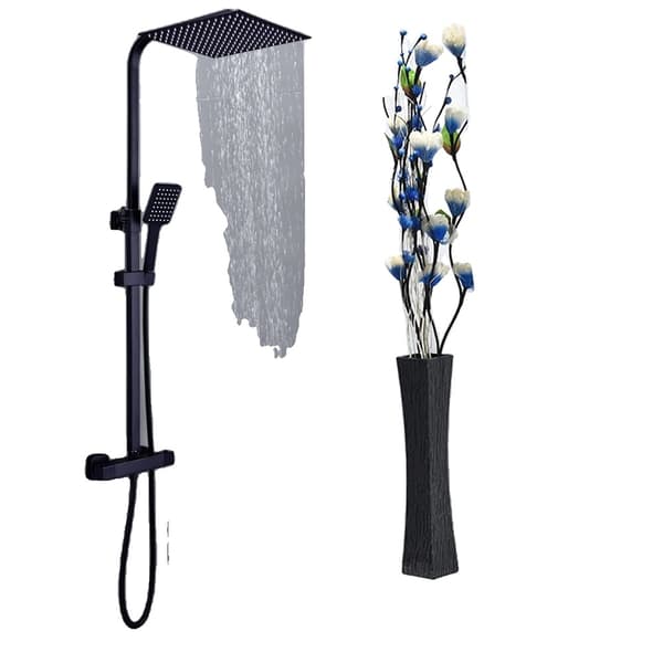Termostatisk bruseranlæg, 30 cm regnbruser, justerbar håndbruser,sort