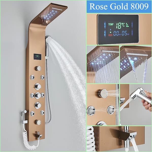 LED Temperaturdisplay Bruserpanel, 6 Vandtilstande, Holdbart Rustfrit Stål,Rose Gold-L-8009