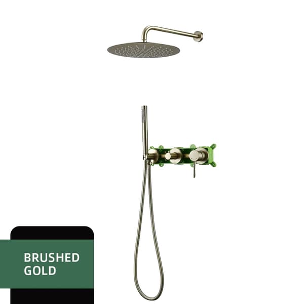 Væghængt bruserarmatur, børstet guld finish, holdbart messingmateriale,8040BG, 12 tommer