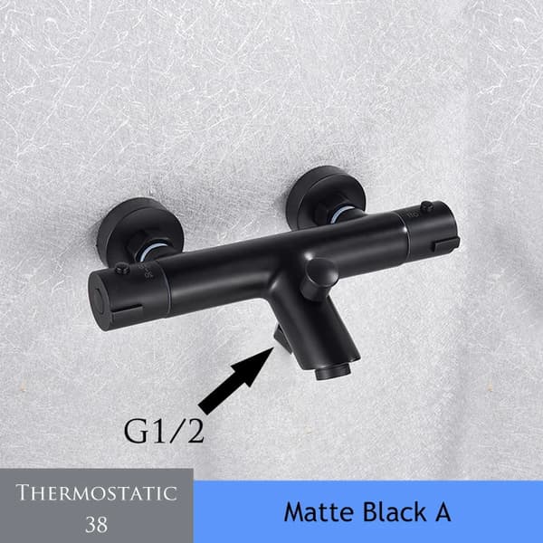 Termostatisk bruserarmatur, holdbart messingmateriale, dobbelt håndtag kontrol,Matte Black A