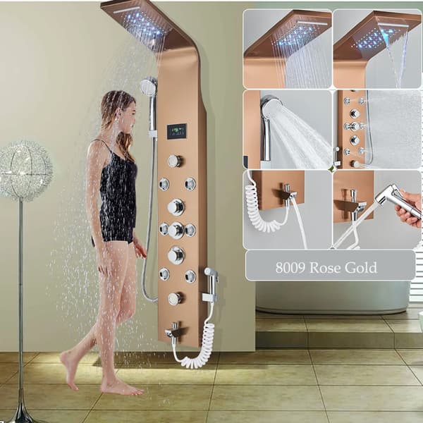 LED Bruserpanel, Kold- og Varmtvandskontrol, Moderne Design,8009 Rosaguld