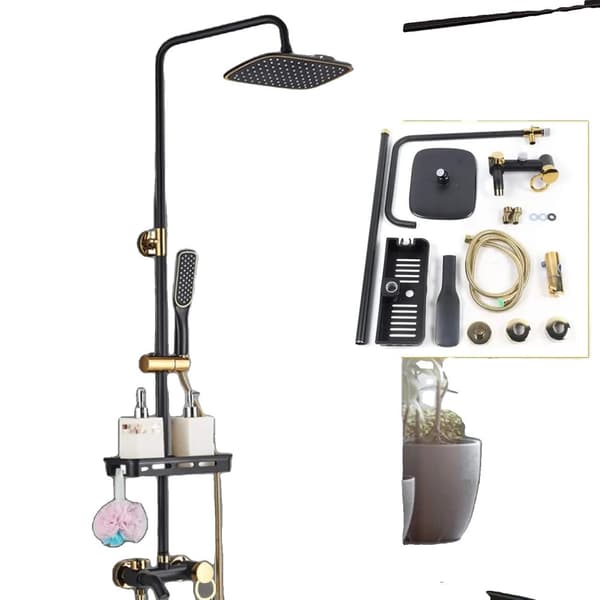 Regnbruser System, Justerbar Højde, Chic Sort og Guld Finish,Gul