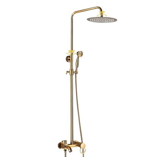 Rustfrit Stål Bruserarmatur, Justerbar Højde, Dobbelt Håndtag,guld