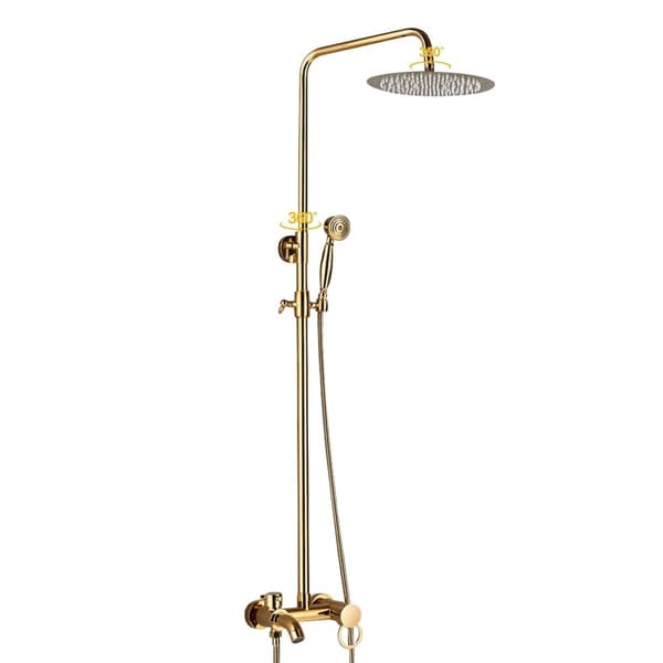 Rustfrit Stål Bruserarmatur, Justerbar Højde, Dobbelt Håndtag,guld