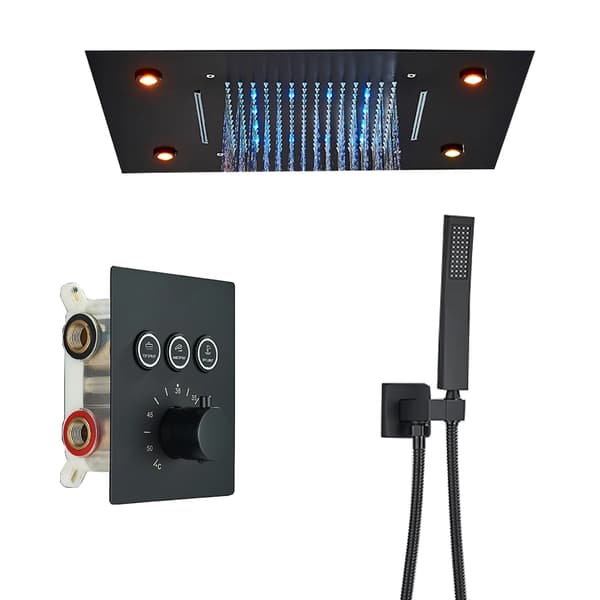Luksus Termostatisk Brusesystem, LED Regnvejr Funktion, Holdbar Messing Konstruktion,Sort A