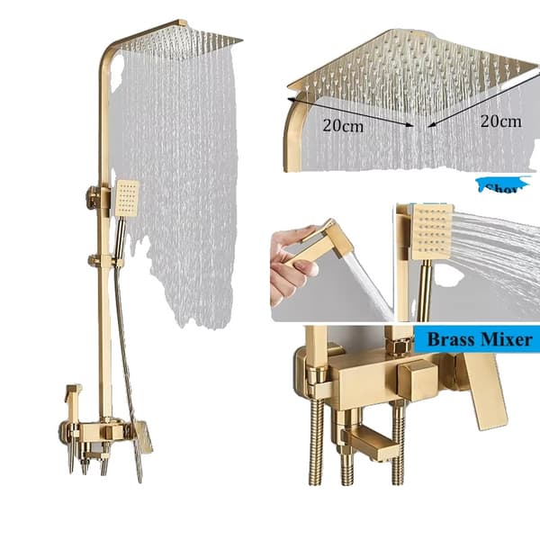 Sort messing bruserarmatur, messing bidet, holdbar ABS håndbruser,Børstet guld 8 tommer