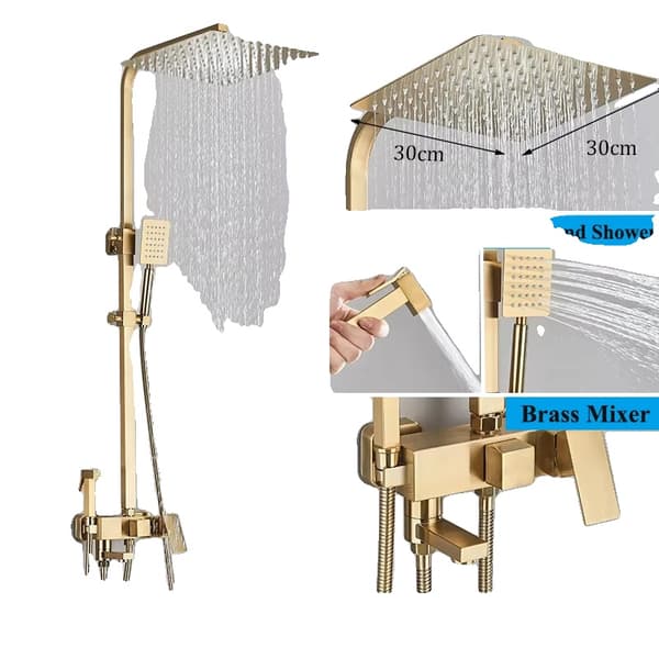 Sort messing bruserarmatur, messing bidet, holdbar ABS håndbruser,Børstet guld 12 tommer