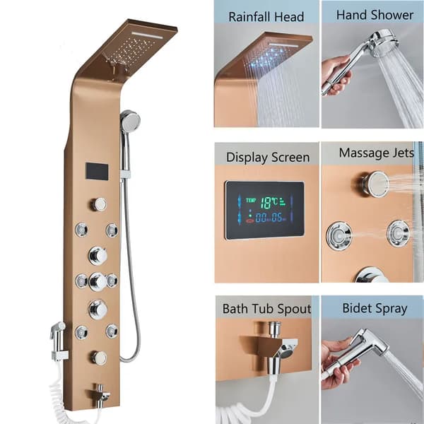 LED Badbruserarmatur, Flere Brusefunktioner, Realtidsvisning,Rosen Guld 8009