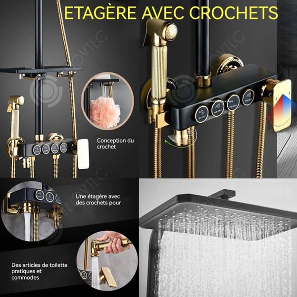 Duschpelare INN® övre spray 29x19cm med 4 sprinklerhuvuden och lyfthylla trycksättning rostfritt stål