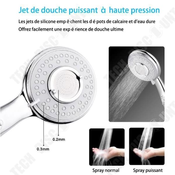 TD® Duschhuvud + 1,5 M flexibel duschslang, 5 vattensparlägen, högtrycksduschhuvud