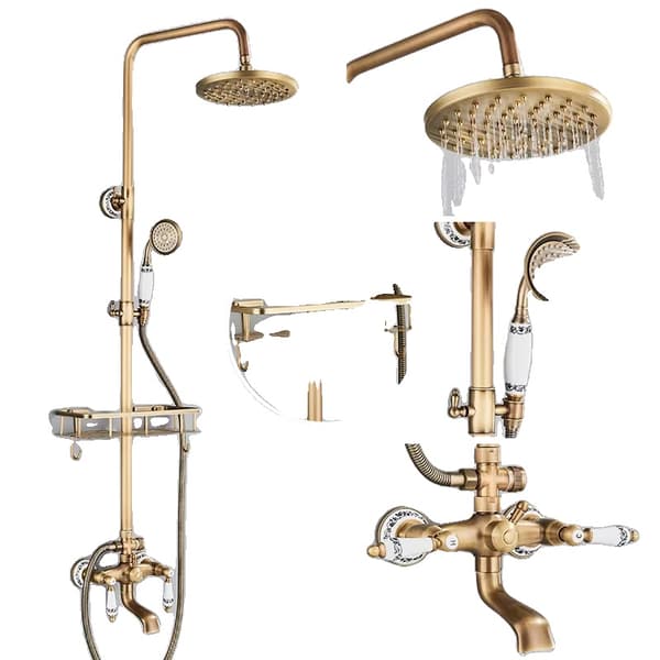 Antik Messing Brusesystem, 8-tommer Regnbruserhoved, Dobbelt Håndtag Kontrol,3Y-FQT1-Q2-J
