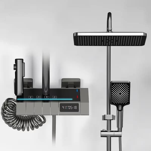 Smart Digital Bruserarmatur Sæt, Justerbar Højde, Elektroplateret Finish,grå