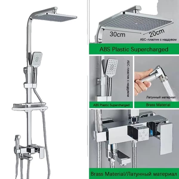 Väggmonterad Duschkran Set, Enhandtagskontroll, Stilig Kromfinish,4-Vägar ABS Krom