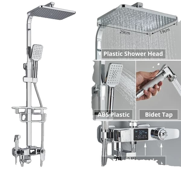 Brusearmatur, Termostatisk kontrol, Digitalt display,En Chrome Termostat