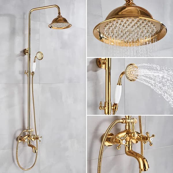 Guldduschblandare, regnduschhuvud, väggmonterad installation,Guld A Stil