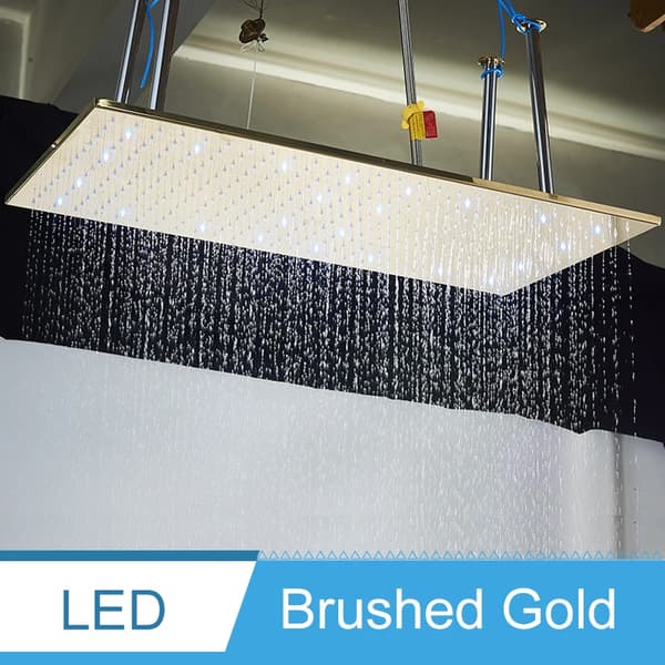 LED Badrum Duschblandare, Stort Regn, Takmonterad,Borstad Guld LED