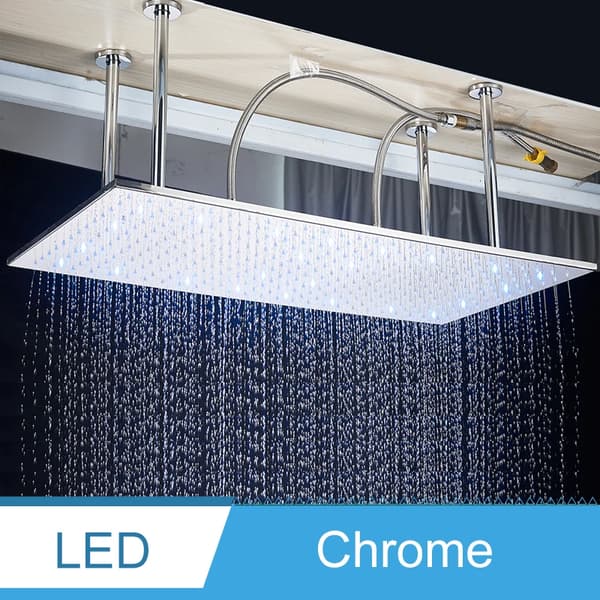 LED Badrum Duschblandare, Stort Regn, Takmonterad,Krom LED