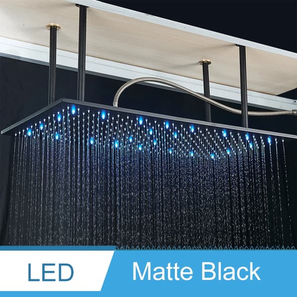LED Badrum Duschblandare, Stort Regn, Takmonterad,Matt svart LED