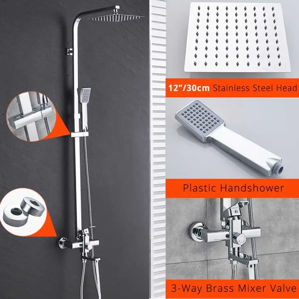Brusearmatur, vægmonteret, 8" regnbruser,Krom D 12inch