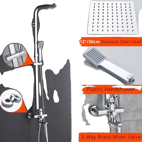 Brusearmatur, vægmonteret, 8" regnbruser,Krom D 12inch
