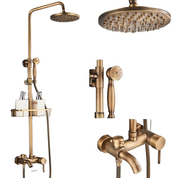 Antik Messing Bruser Sæt, 8-Tommer Regn Hoved, Justerbar Højde,Antik Messing C2