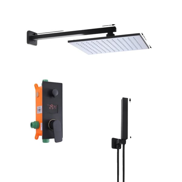 Flush-Monteret Brusesæt, 12-Tommer Top Spray, Keramisk Ventil,sort