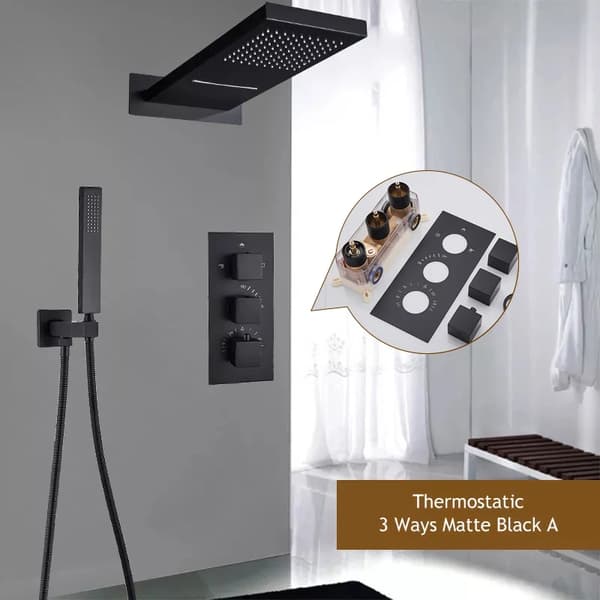 Termostatisk Bruse System, Elegant Messing Finish, Indbygningsinstallation,Matte Sort