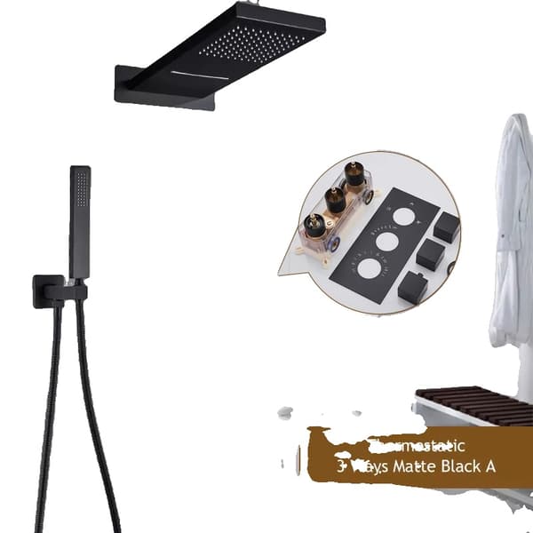 Termostatisk Bruse System, Elegant Messing Finish, Indbygningsinstallation,Matte Sort