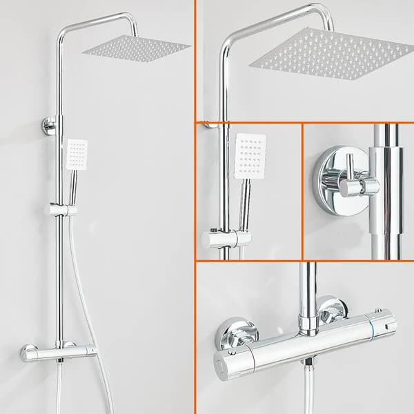 Brusesæt, Dobbelt håndtag temperaturkontrol, Poleret moderne finish,Krom