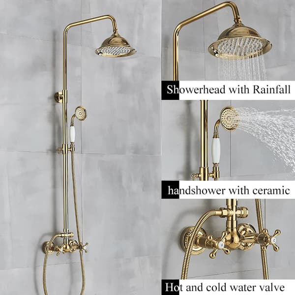 Badrum Duschset, Väggmonterad Design, Regndusch Kran,Guld A