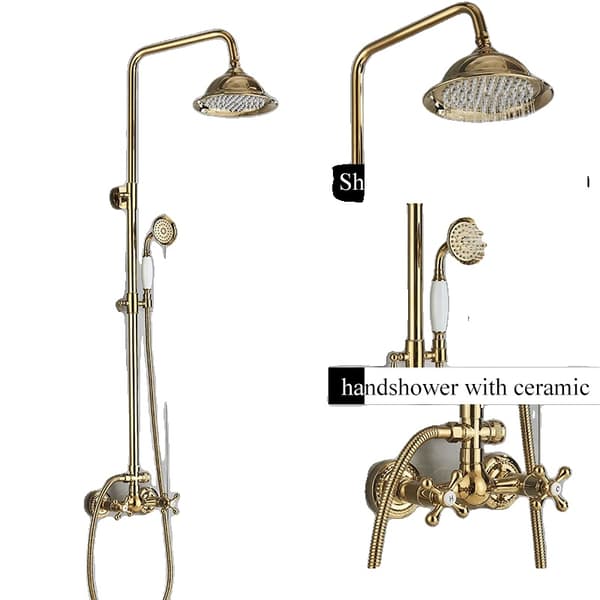 Badrum Duschset, Väggmonterad Design, Regndusch Kran,Guld A