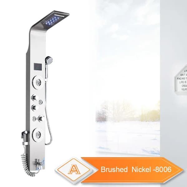 LED Brusepanel, Vandfaldsregn Design, Spa Massage Sprayer,Børstet nikkel 8006