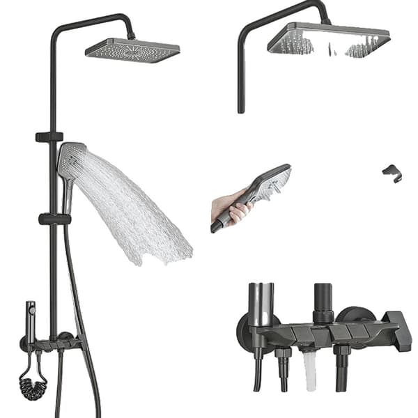 Duschsystem, regnduschhuvud, digital temperaturvisning,Grå