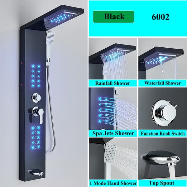 Bruserpanel System, LED Lys, Kropsmassage Jets,Sort 6002