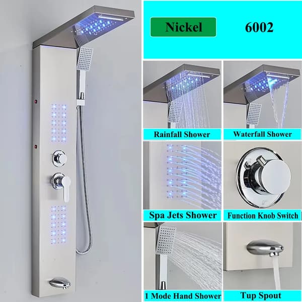 Duschpanelssystem, LED-lampor, kroppsmassagejetar,Nickel 6002