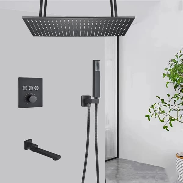 LED Brusesystem, Termostatisk Kontrol, Super Stort Regnfall Brusehoved,Sort 3-veje Ingen LED