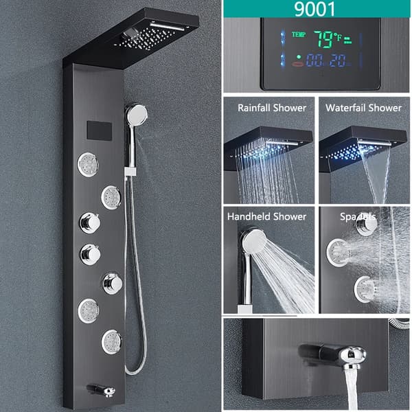LED Brusehane, Temperatur Digital Display, Kropsmassage System,Sort 9001
