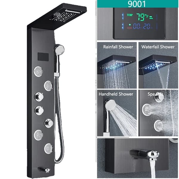 LED Brusehane, Temperatur Digital Display, Kropsmassage System,Sort 9001
