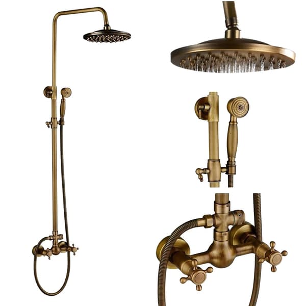 Antik Messing Bruserarmatur Sæt, Justerbar Højde 70-120 cm, Dobbelt Håndtag Kontrol,Antik Messing A