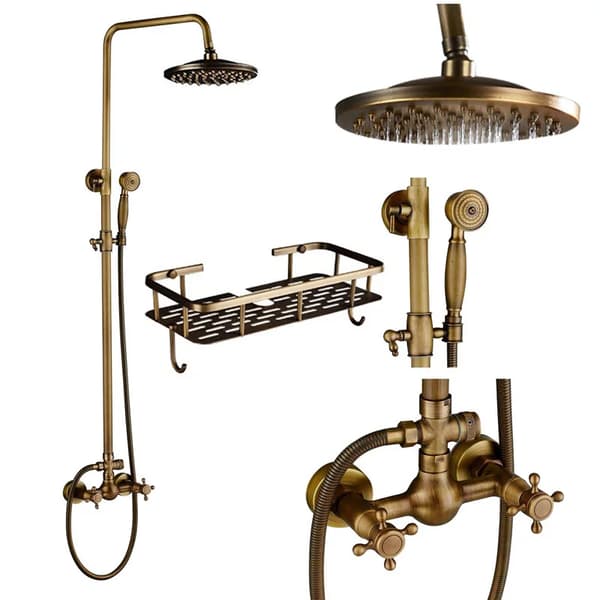 Antik Messing Bruserarmatur, 8 tommer Regnfall Bruserhoved, Dobbelt Håndtag Kontrol,Antik Messing E-B