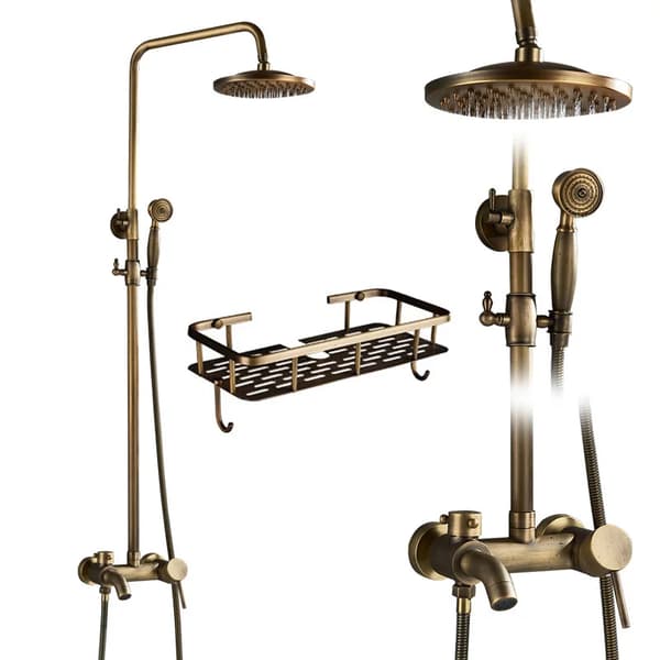 Antik Messing Bruserarmatur, 8 tommer Regnfall Bruserhoved, Dobbelt Håndtag Kontrol,Antik Messing H-B
