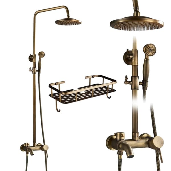 Antik Messing Bruserarmatur, 8 tommer Regnfall Bruserhoved, Dobbelt Håndtag Kontrol,Antik Messing H-B