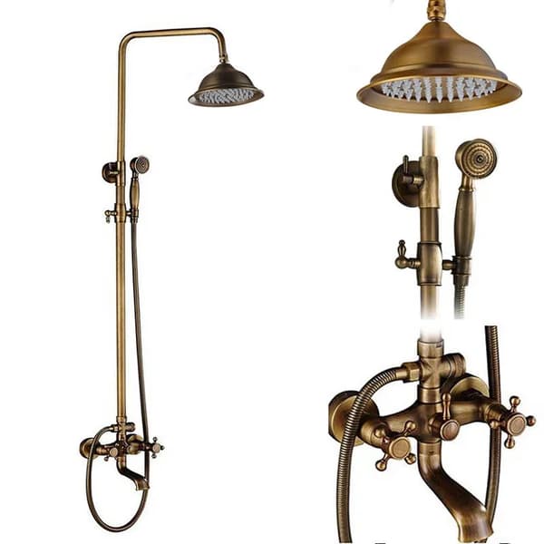 Antik Messing Brusesystem, Dobbelt Håndtag Design, 8 Tommer Regnbruserhoved,D ingen hylde
