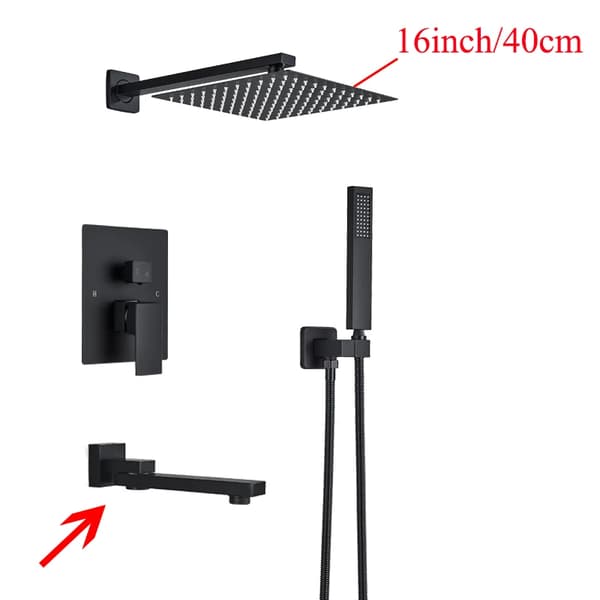 Brusearmatur, vægmonteret, regnvandsbruserhane,Matte Sort A-16inch