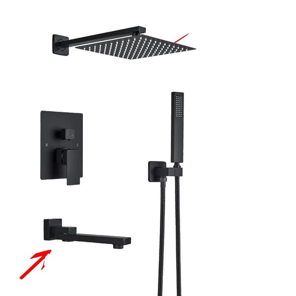 Brusearmatur, vægmonteret, regnvandsbruserhane,Matte Sort A-16inch