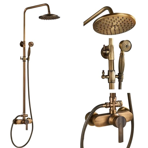 Antik Messing Brusesystem, Dobbelt Håndtag Design, 8 Tommer Regnbruserhoved,E ingen hylde